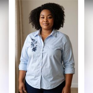 Lasolas cute blue and white striped button up blouse.